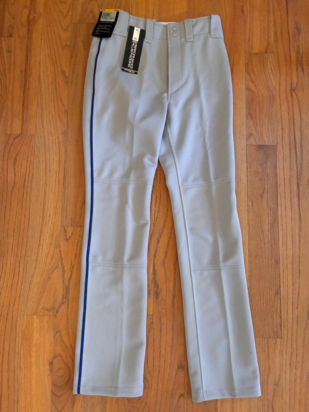 NWT Mizuno Youth XL Baseball Pants Gray Royal Blue Piping Padded